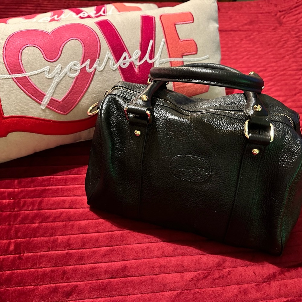 Terzetto Black Leather Medium Hand Bag Tote Bag
